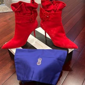 Aquazzura Palace Booties 85 ruffle detail with bow